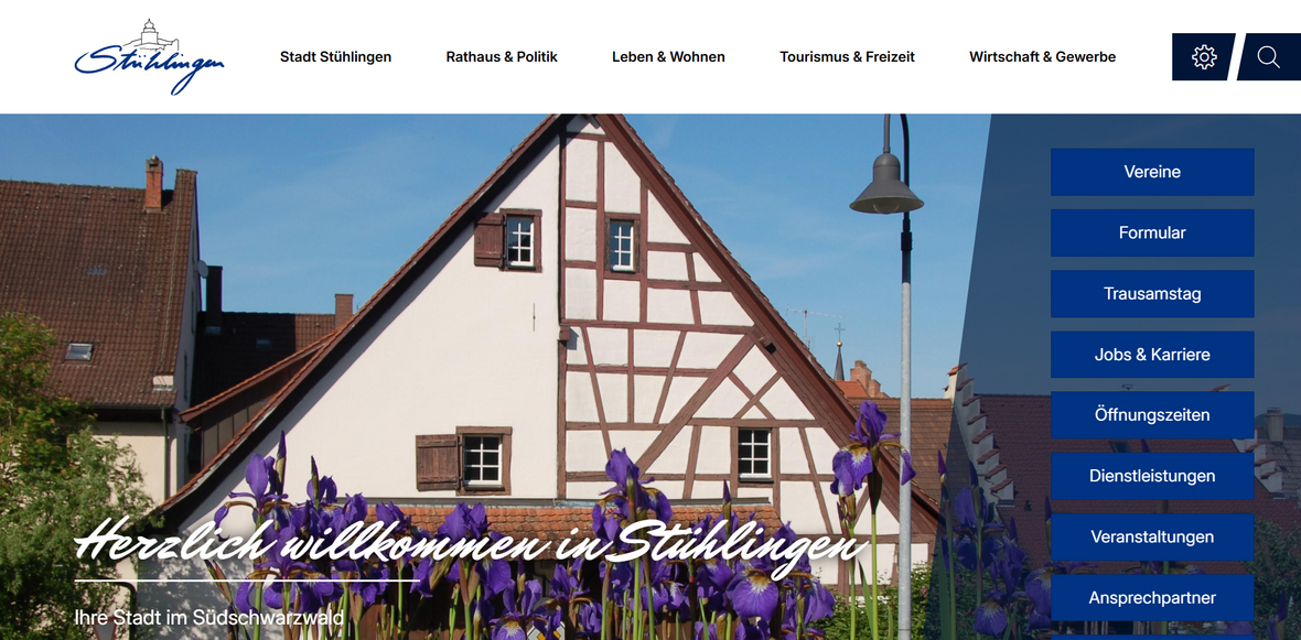 Startseite von der Homepage Stadt Stühlingen